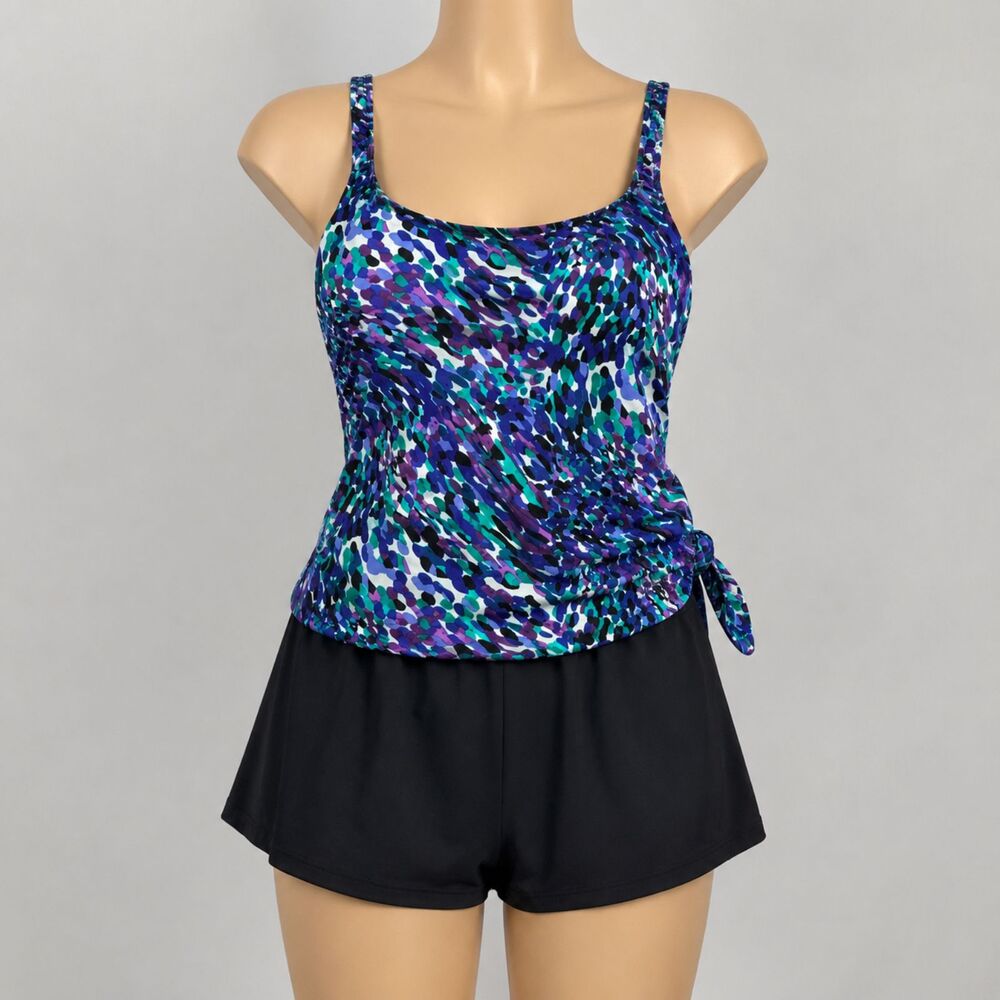 Azul Size 18 One Piece Swim Dress Purple Blue Ruched Plus Size flattering
